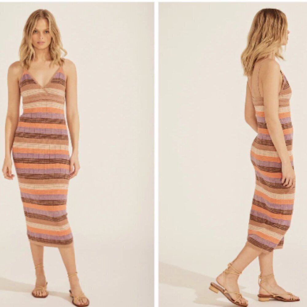 Auguste The Label Macey Crochet Linen Blend Knit Midi Dress Boho